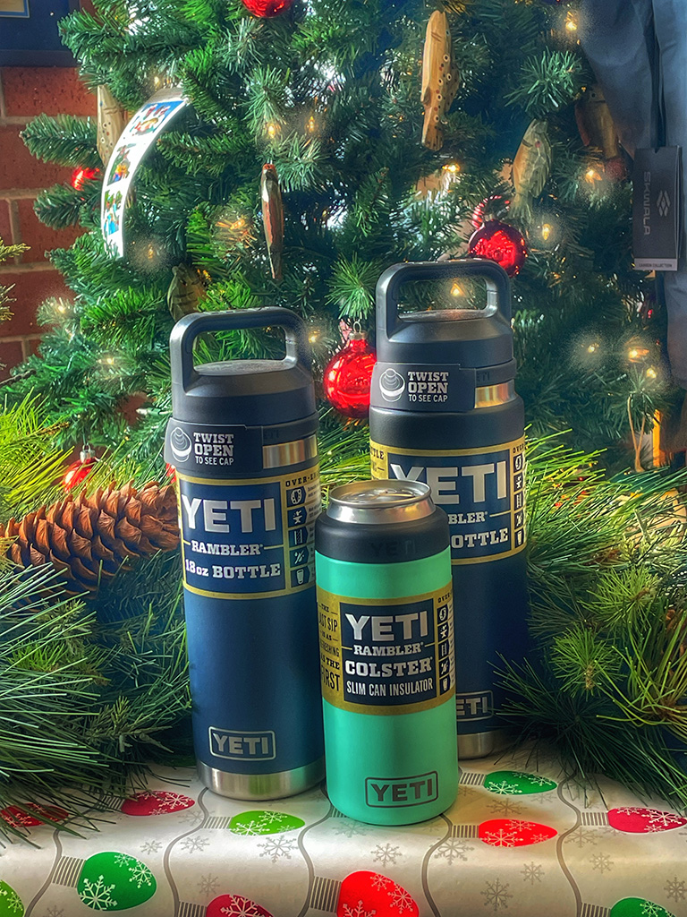 A Yeti thermos is a great gift for anyone who likes a hot beverage on their way to fish. We also stock Yeti coolers, and a Yeti folding chair we have ready for you to try upstairs in our shop.